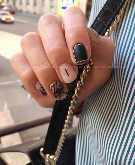 Manicure beige with black: 105 photos with the most beautiful design