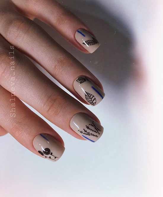 Manicure beige with black: 105 photos with the most beautiful design