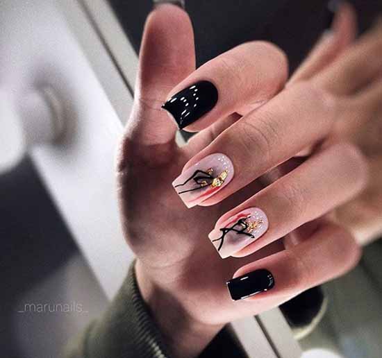 Manicure beige with black: 105 photos with the most beautiful design