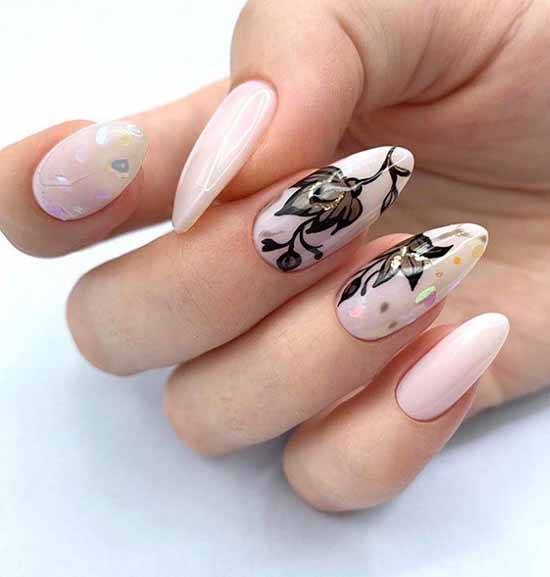 Manicure beige with black: 105 photos with the most beautiful design