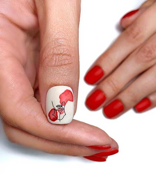 Ongles courts photo manucure rouge et beige