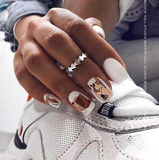 Youth white manicure with stickers