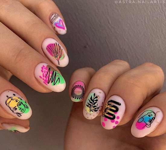 Bright nail art with stickers