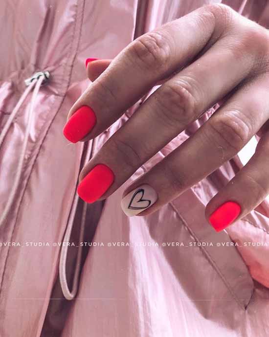 Youth red nail design with heart