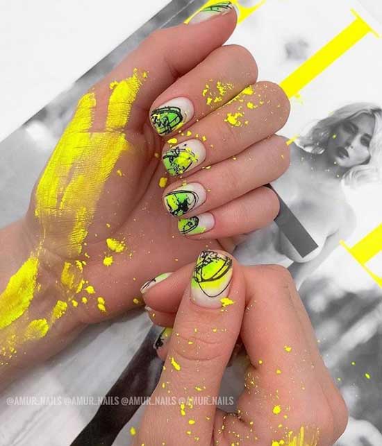 Yellow neon manicure