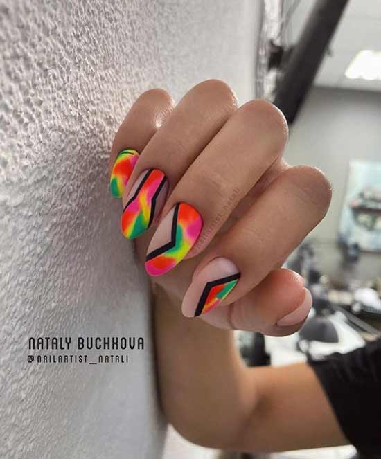 Red yellow green neon nail designs