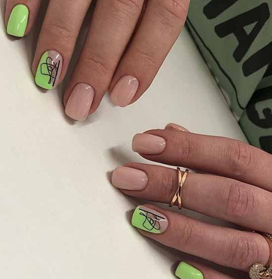 Green neon manicure short nails