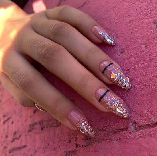 Ongles longs avec photo de paillettes colorées