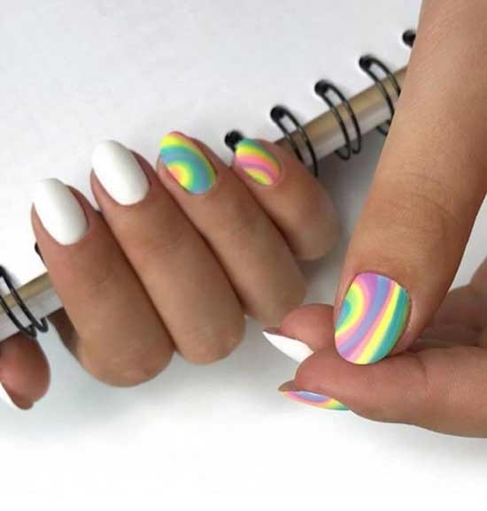 White with a rainbow manicure