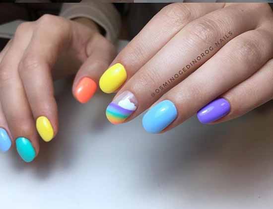 Rainbow manicure: new items, beautiful nail art in the photo