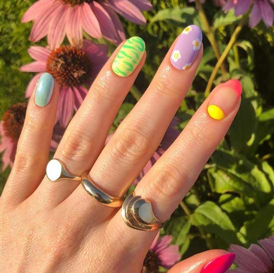 Bright oval manicure