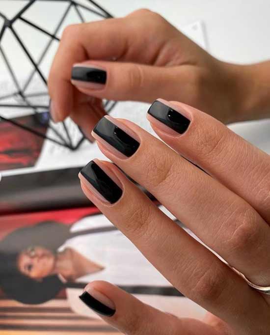 Nail design black and beige minimalism