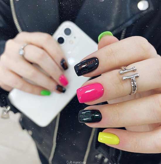 Multi-colored black manicure