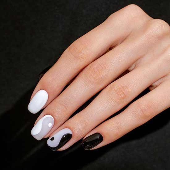 Black and gray with white nail designs