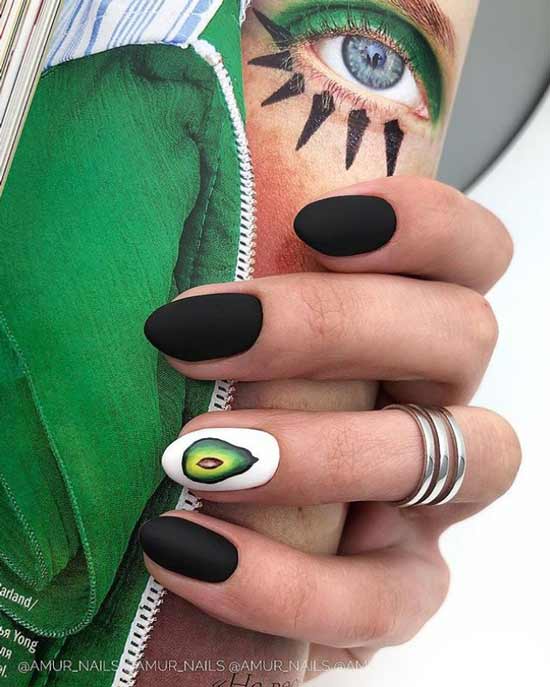 Black nail design with pattern