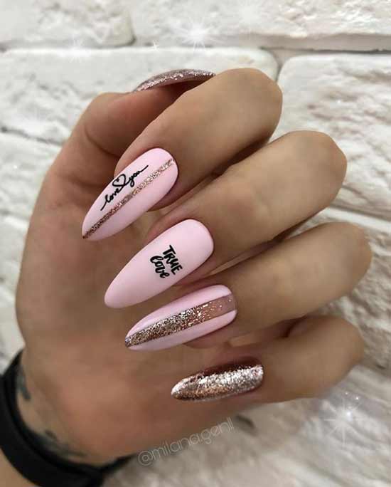 Pink glitter manicure