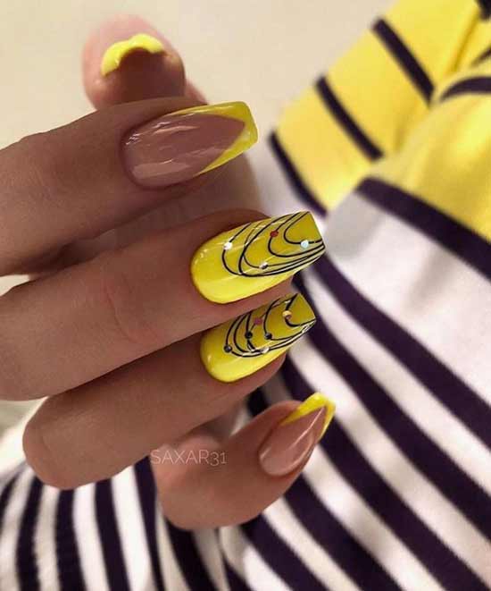 Bright yellow manicure on pointe nails