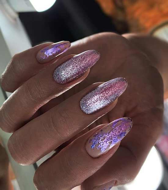 Shiny manicure on tanned hands