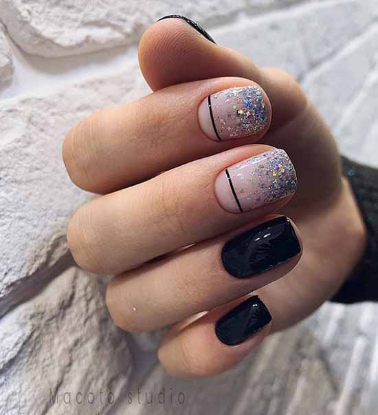 Manucure avec des paillettes sur le bout des ongles : photos, nouveautés