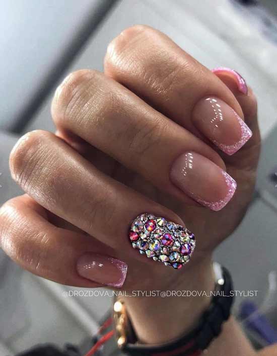 New Year's design of nails with rhinestones