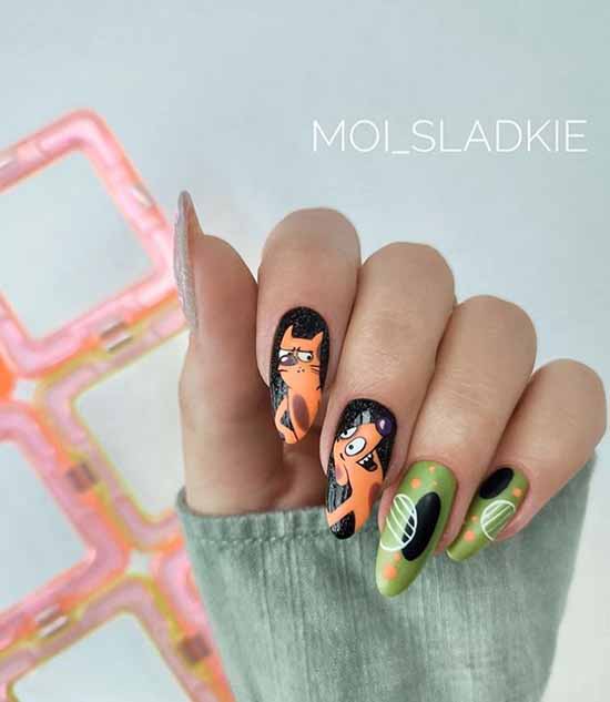 Bright shades on a black background of long nails