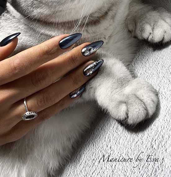 Black shiny manicure for long nails