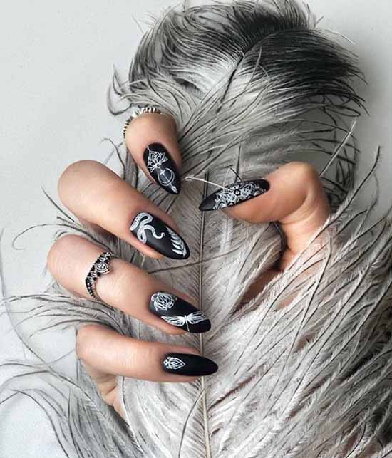 Manucure noire pour ongles longs: photo, nouveau beau design