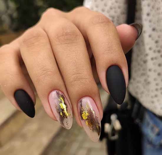 Stylish black manicure for long nails