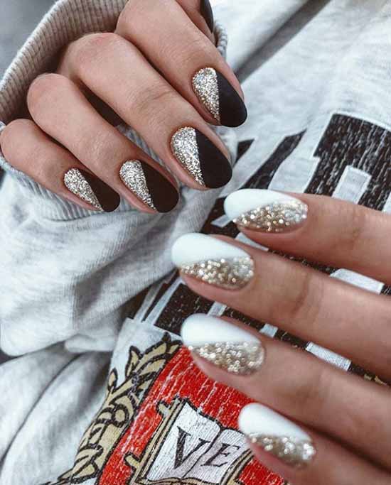 Glitter nail design: new manicure in the photo