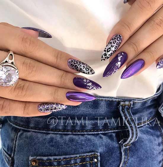 Purple manicure with foil and rub