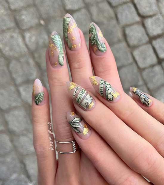 Feuille sur couvre-ongles transparent