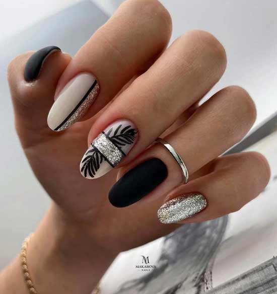 Black and silver manicure with foil