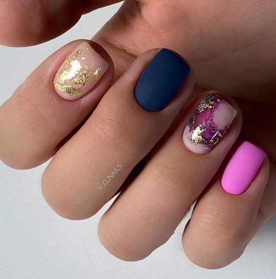 Multicolored nails with foil