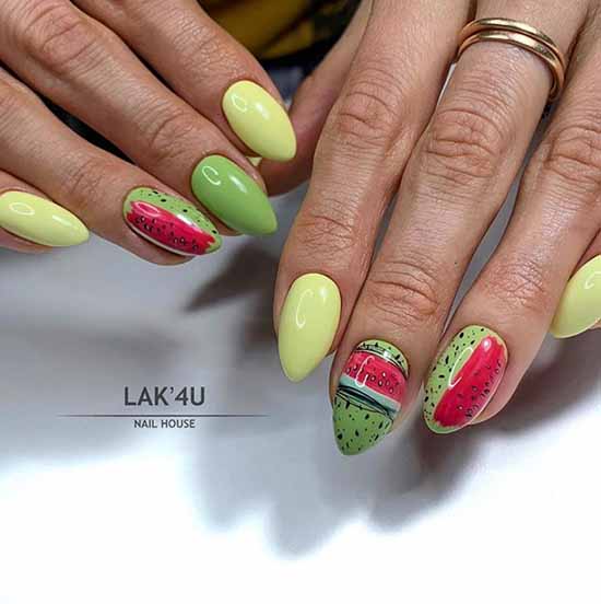 Nail design with fruits and spiderweb