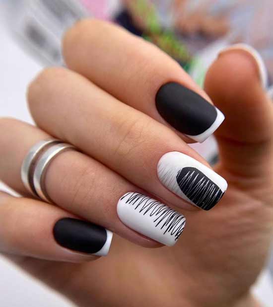 Black and white French short nails