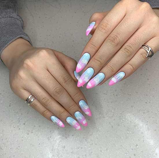 Stylish manicure with clouds