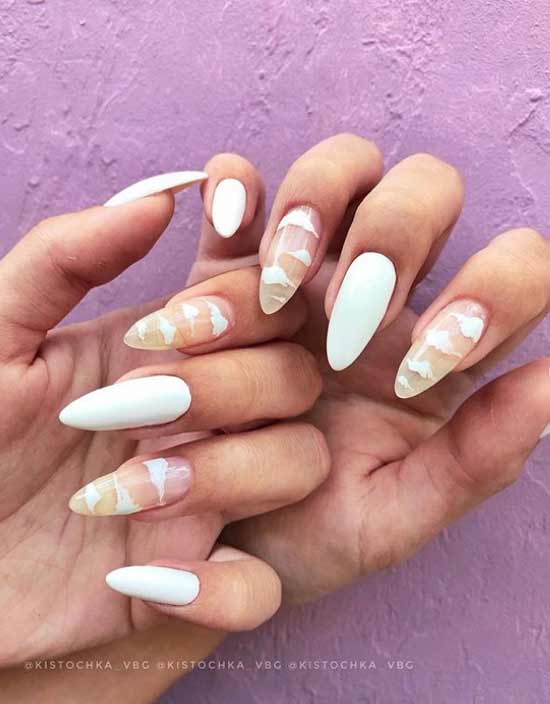 White manicure and clouds