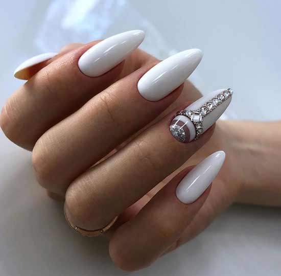 White New Year's manicure with rhinestones