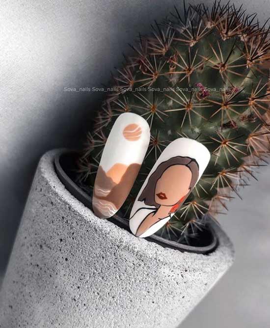 White manicure design with pattern photo