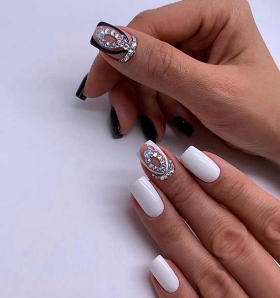 White manicure with different hands design