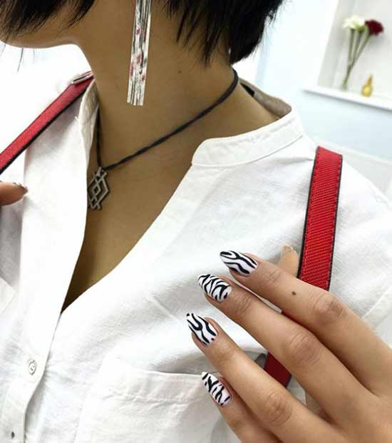 White manicure design with print