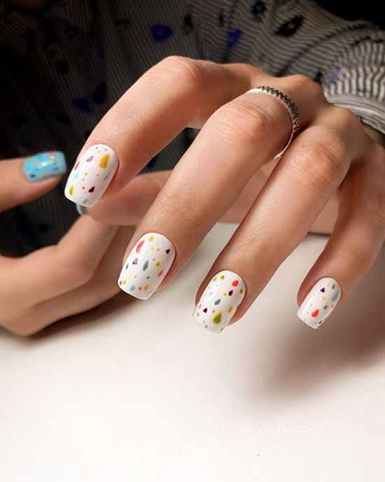 White nails with designs: new items, manicure ideas in the photo