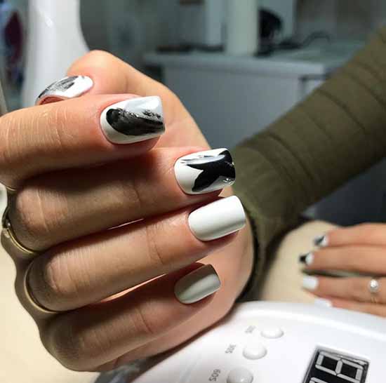 White nails with designs: new items, manicure ideas in the photo