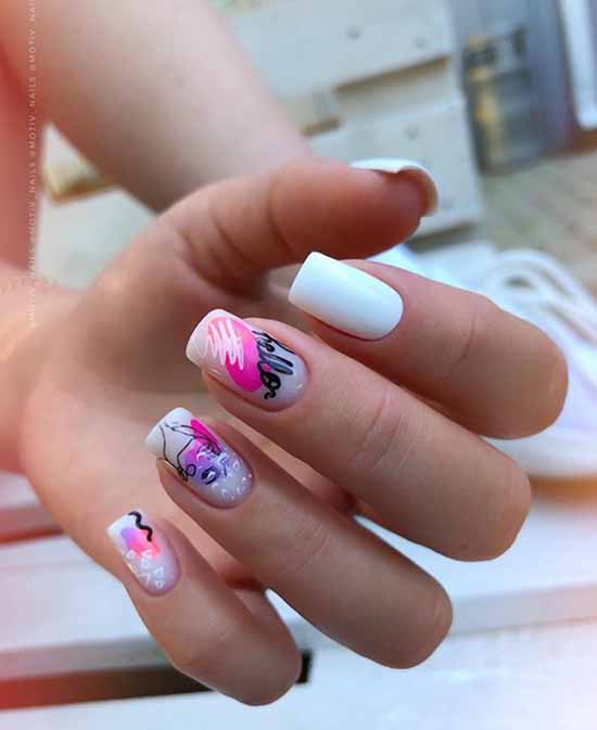 White nails with designs: new items, manicure ideas in the photo