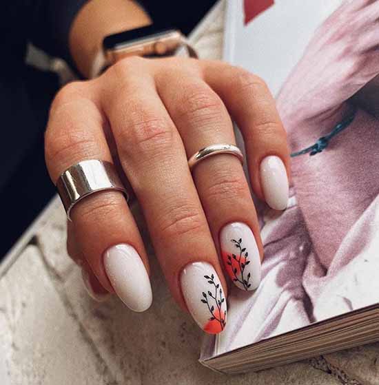 White nails with designs: new items, manicure ideas in the photo