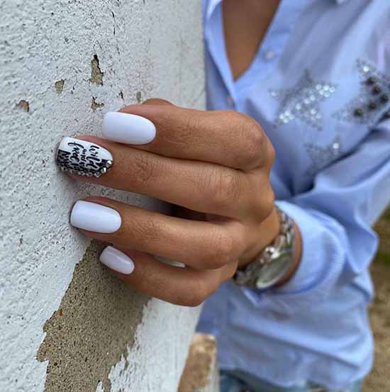 White nails with designs: new items, manicure ideas in the photo