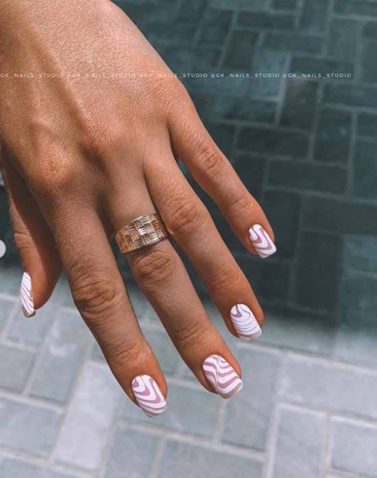 White nails with designs: new items, manicure ideas in the photo