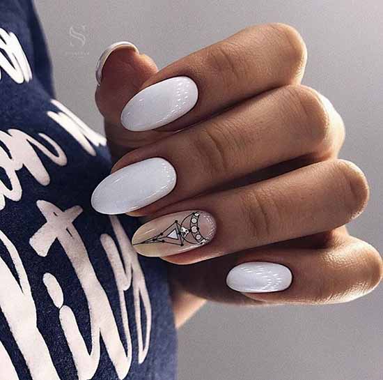 White nails with designs: new items, manicure ideas in the photo