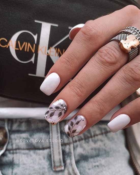 White nails with designs: new items, manicure ideas in the photo