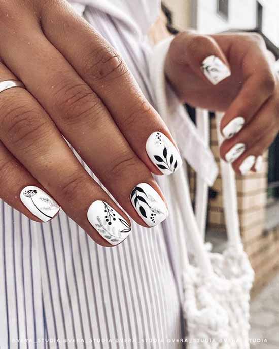 White nails with designs: new items, manicure ideas in the photo